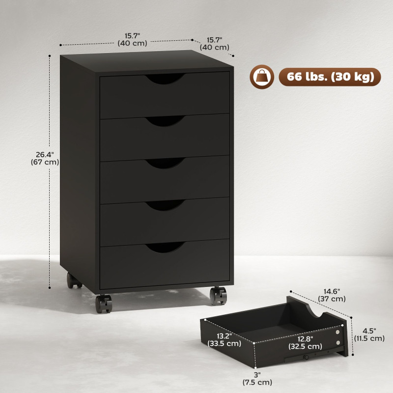 File Cabinet with 5 Drawer Wheels, 15.7