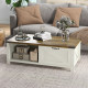Industrial Coffee Table Side End Table with Drawer, Open Storage Shelf, Modern Farmhouse Furniture, for Living Room, Dining Room, Office, Brown