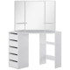 Corner Dressing Table, Makeup Desk with 3-piece Mirror and 5 Drawers, White