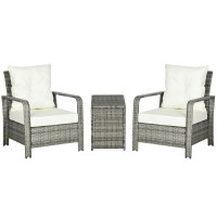 3 Pieces Wicker Patio Furniture Set, Rattan Bistro Set with Storage Coffee Table and Thickened Cushions, Outdoor Conversation Set for Garden, Porch, Balcony, Beige