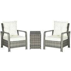 3 Pieces Wicker Patio Furniture Set, Rattan Bistro Set with Storage Coffee Table and Thickened Cushions, Outdoor Conversation Set for Garden, Porch, Balcony, Beige