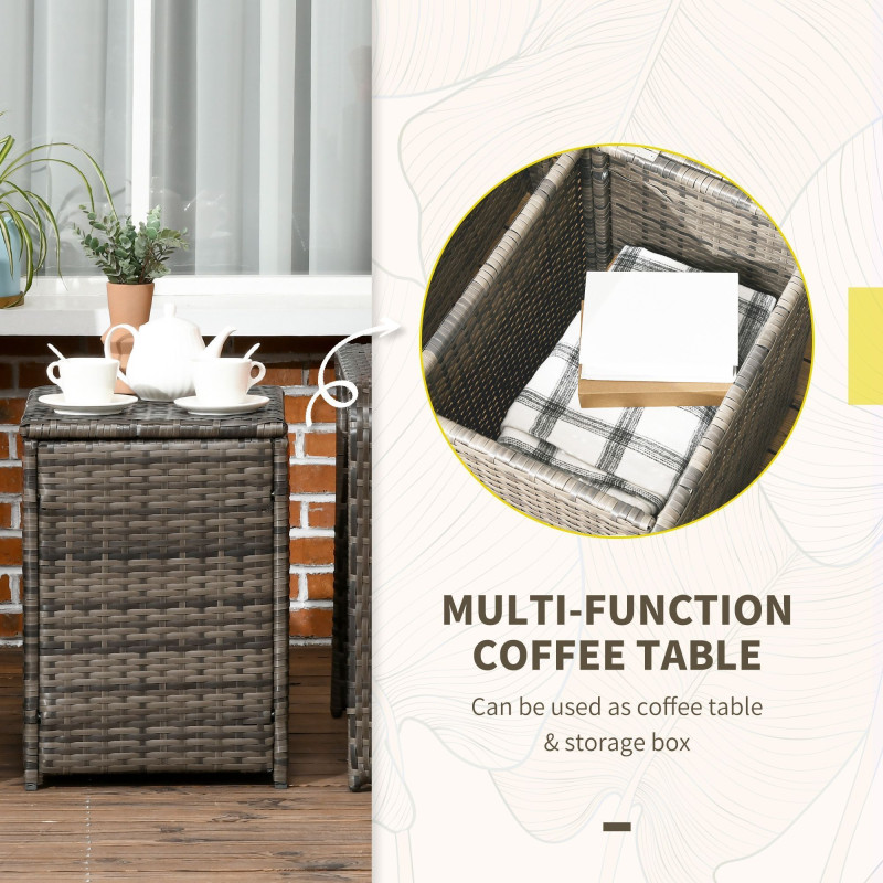 3 Pieces Wicker Patio Furniture Set, Rattan Bistro Set with Storage Coffee Table and Thickened Cushions, Outdoor Conversation Set for Garden, Porch, Balcony, Beige