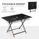 Foldable Outdoor Dining Table with Umbrella Hole, Patio Table for 6 with Glass Top Table, Metal Frame for Garden Lawn Backyard, Black