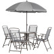 6 Pieces Outdoor Dining Set for 4 with Umbrella Patio Outdoor Furniture Set with Round Table 4 Folding Chairs Grey
