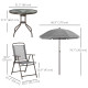 6 Pieces Outdoor Dining Set for 4 with Umbrella Patio Outdoor Furniture Set with Round Table 4 Folding Chairs Grey