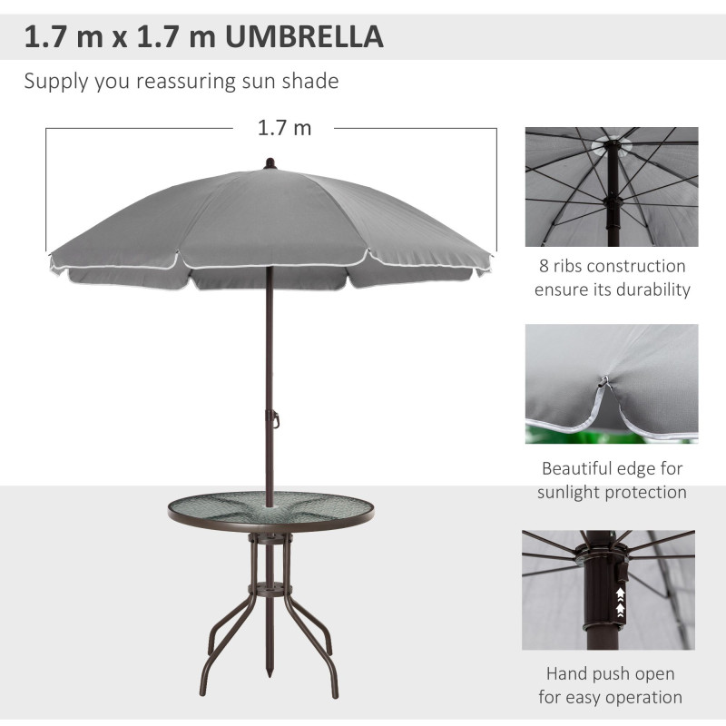 6 Pieces Outdoor Dining Set for 4 with Umbrella Patio Outdoor Furniture Set with Round Table 4 Folding Chairs Grey