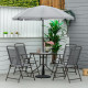 6 Pieces Outdoor Dining Set for 4 with Umbrella Patio Outdoor Furniture Set with Round Table 4 Folding Chairs Grey
