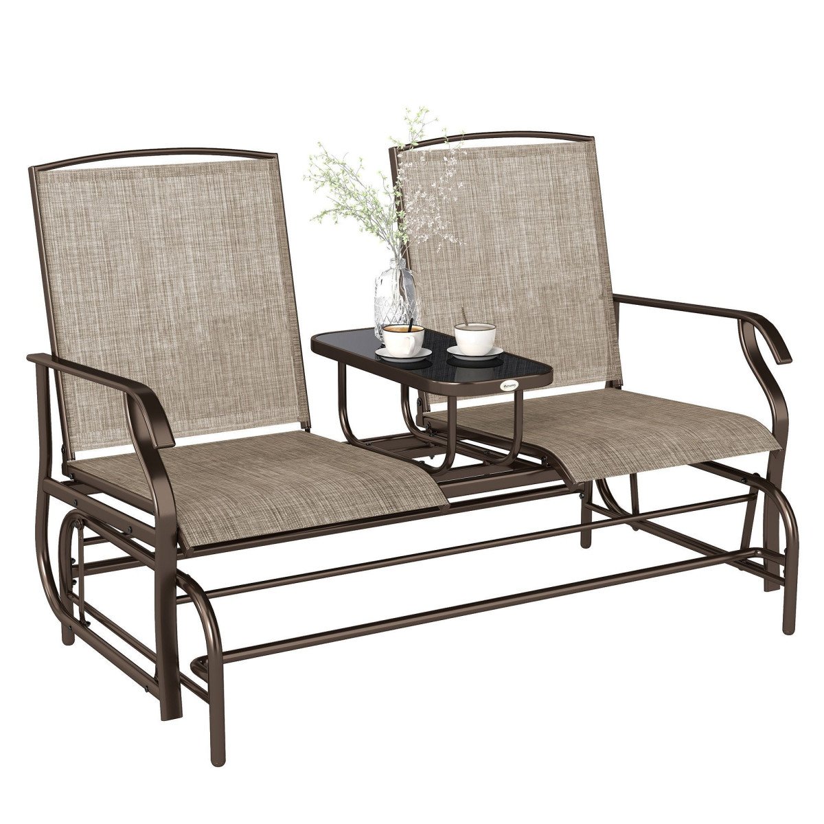 Patio Glider Rocking Chair 2 Person Outdoor Loveseat Rocker Garden Furniture Bench, Flaxen