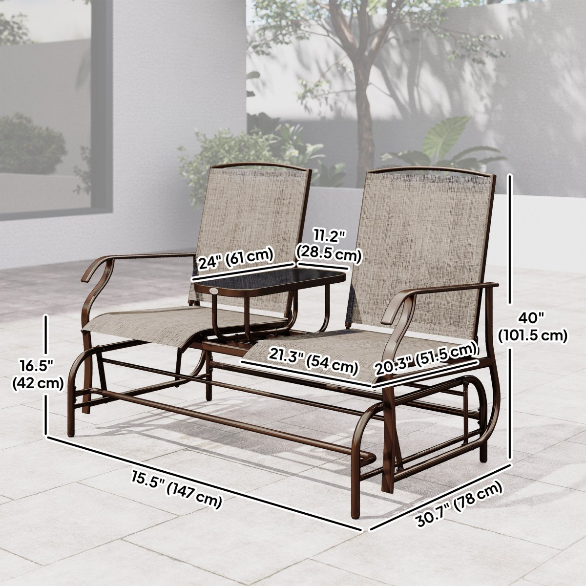 Patio Glider Rocking Chair 2 Person Outdoor Loveseat Rocker Garden Furniture Bench, Flaxen