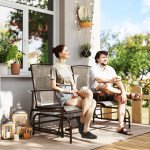 Patio Glider Rocking Chair 2 Person Outdoor Loveseat Rocker Garden Furniture Bench, Flaxen