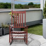 Wooden Porch Rocking Chair Outdoor Patio Rocker Garden Single Leisure Reclining Seat Armchair Wine Red