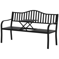 Metal Outdoor Bench with Liftable Middle Table, Patio Loveseat, Garden Bench for Lawn, Porch, Seats 2–3 People, Black