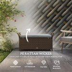 2-In-1 Outdoor PE Rattan Storage Bench, 29 Gallon Patio Wicker Furniture, Basket Box with Handles and Cushion Dark Grey