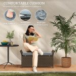2-In-1 Outdoor PE Rattan Storage Bench, 29 Gallon Patio Wicker Furniture, Basket Box with Handles and Cushion Dark Grey