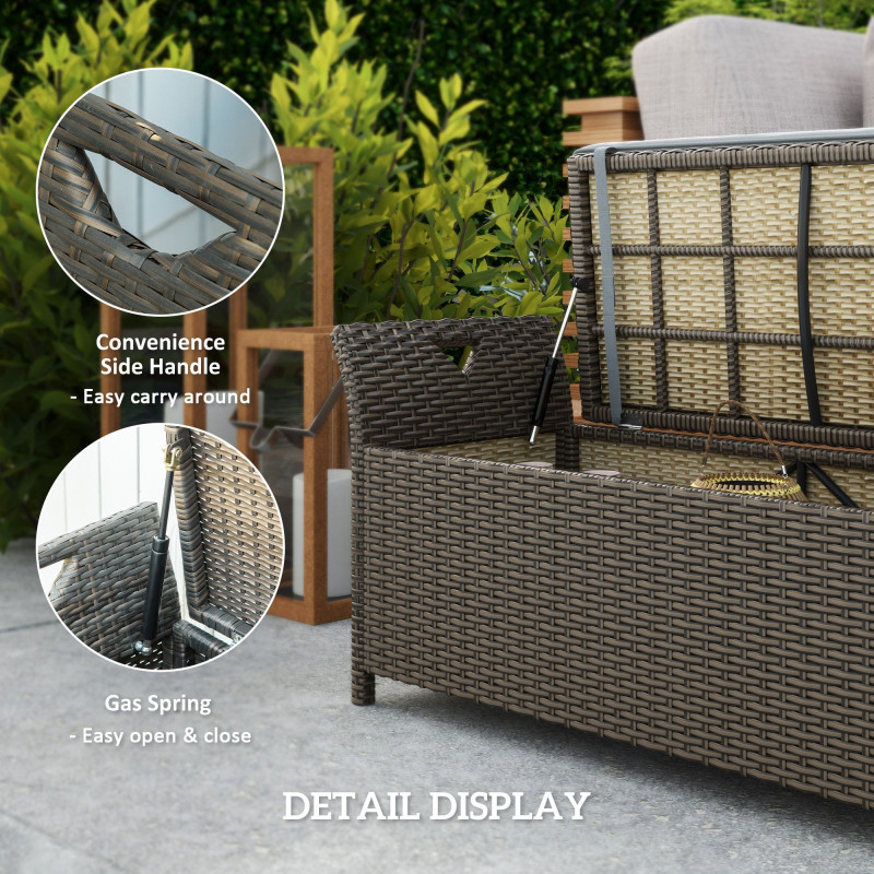 2-In-1 Outdoor PE Rattan Storage Bench, 29 Gallon Patio Wicker Furniture, Basket Box with Handles and Cushion Dark Grey