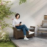 2-In-1 Outdoor PE Rattan Storage Bench, 29 Gallon Patio Wicker Furniture, Basket Box with Handles and Cushion Dark Grey
