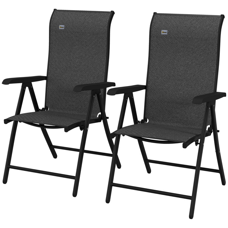 2PCs Outdoor Wicker Folding Chairs with Adjustable Backrest, Grey