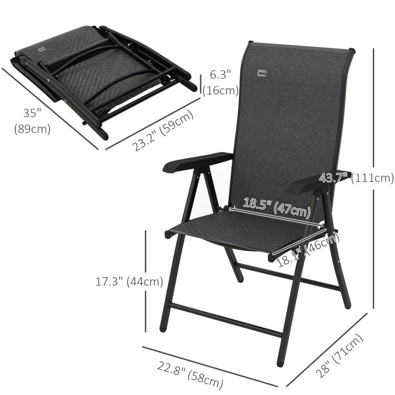 2PCs Outdoor Wicker Folding Chairs with Adjustable Backrest, Grey