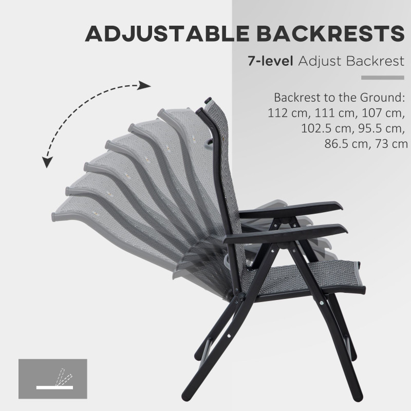 2PCs Outdoor Wicker Folding Chairs with Adjustable Backrest, Grey
