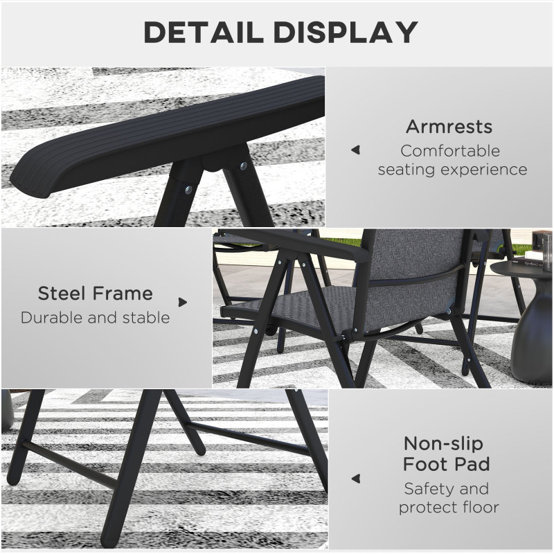2PCs Outdoor Wicker Folding Chairs with Adjustable Backrest, Grey