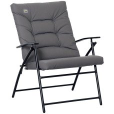 Foldable Lounge Chair, Fabric Upholstered Recliner, Outdoor Lounger with Armrest, Metal Frame for Backyard, Grey