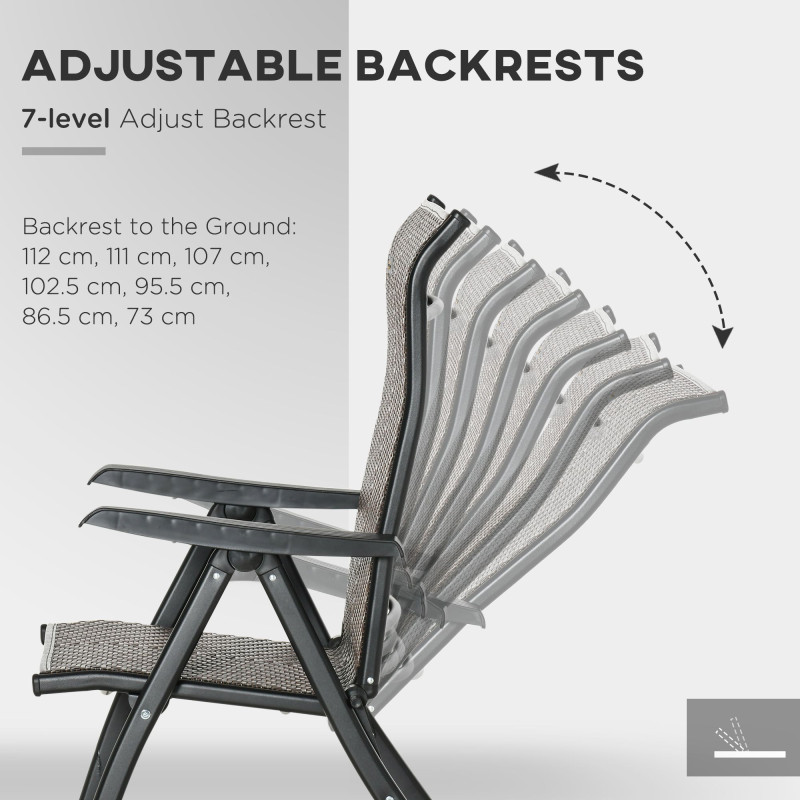 2PCs Outdoor Wicker Folding Chairs with Adjustable Backrest, Brown