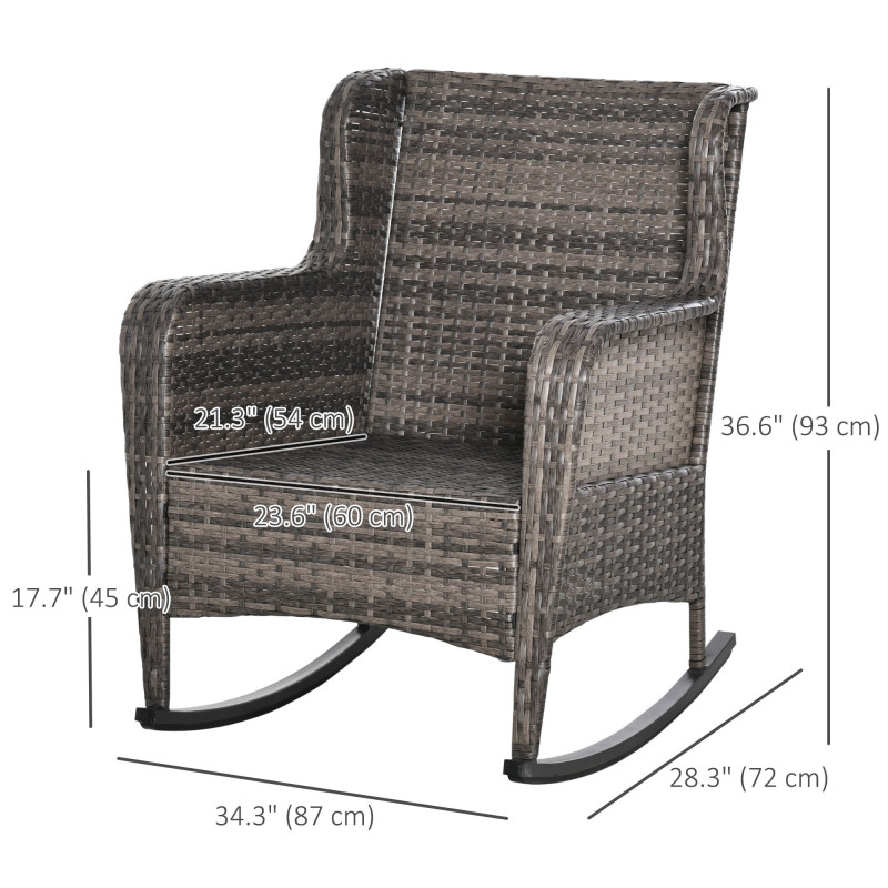 Outdoor Wicker Rocking Chair, PE Rattan Porch Rocker with Cushions, Grey