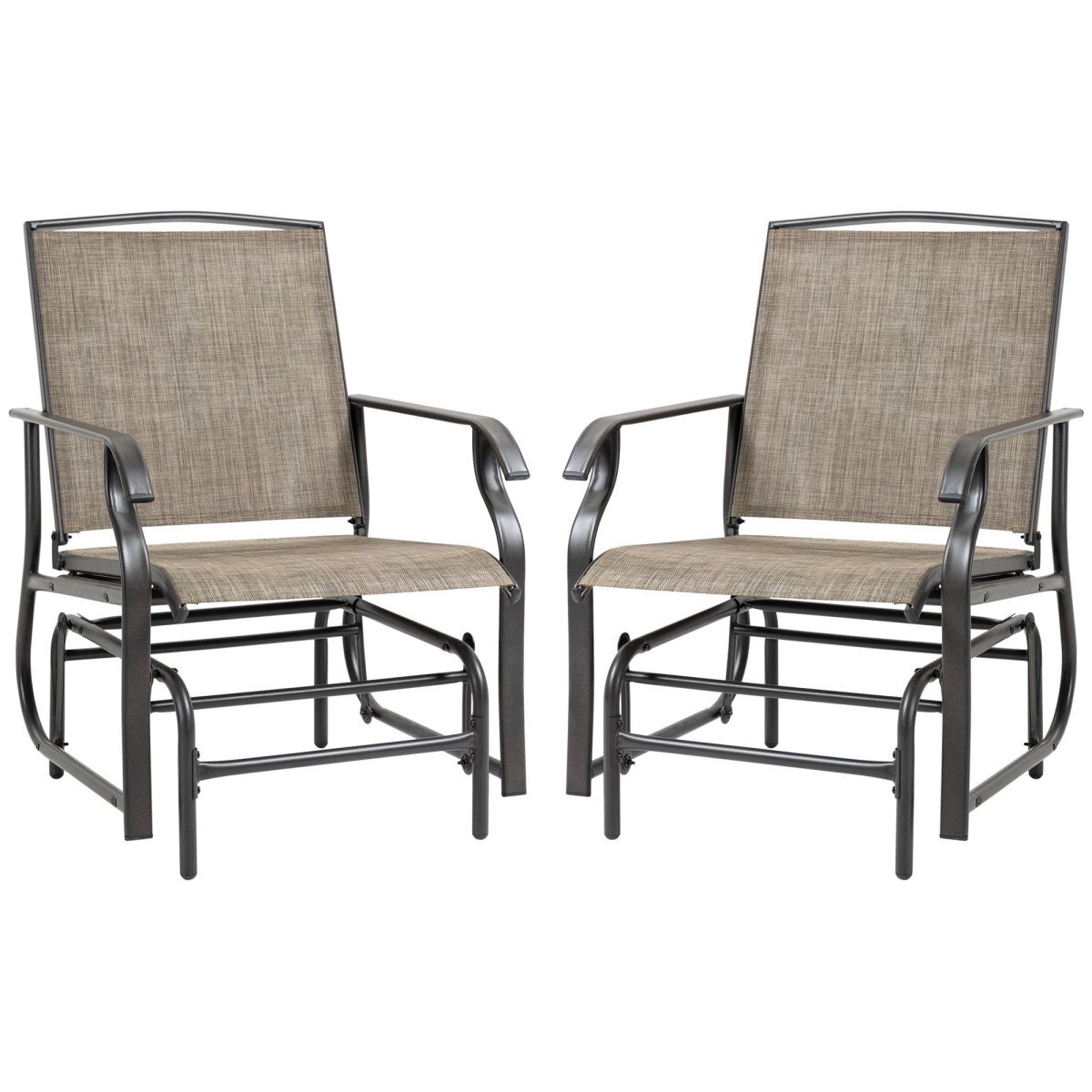 2 Pieces Outdoor Glider Chairs, 2 Person Glider Rocking Chair Set with Breathable Mesh Fabric, Steel Frame, Dark Brown
