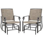 2 Pieces Outdoor Glider Chairs, 2 Person Glider Rocking Chair Set with Breathable Mesh Fabric, Steel Frame, Dark Brown