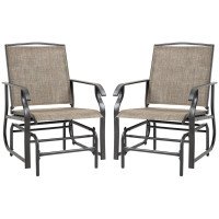 2 Pieces Outdoor Glider Chairs, 2 Person Glider Rocking Chair Set with Breathable Mesh Fabric, Steel Frame, Dark Brown