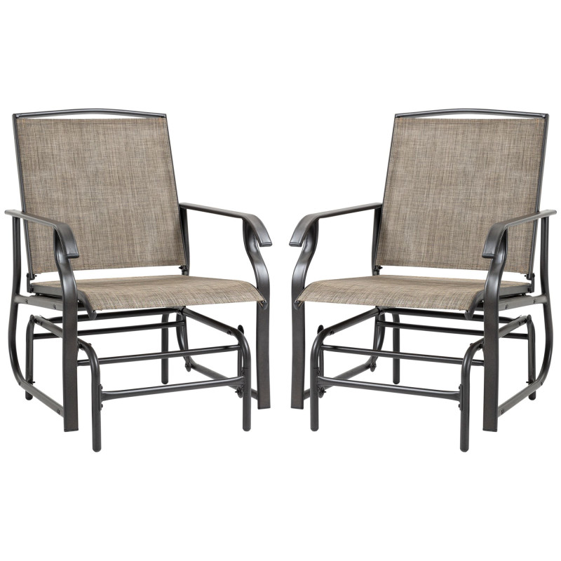 2 Pieces Outdoor Glider Chairs, 2 Person Glider Rocking Chair Set with Breathable Mesh Fabric, Steel Frame, Dark Brown