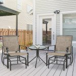 2 Pieces Outdoor Glider Chairs, 2 Person Glider Rocking Chair Set with Breathable Mesh Fabric, Steel Frame, Dark Brown