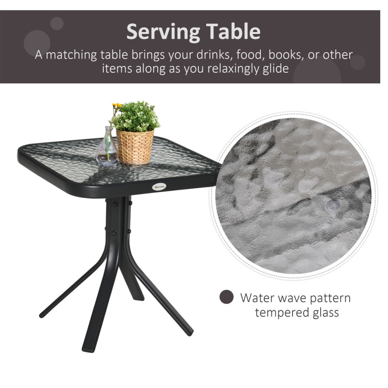 3 Piece Patio Glider Set Outdoor Gliders with Breathable Mesh Seat, Glass Top Table for Garden, Yard, Black