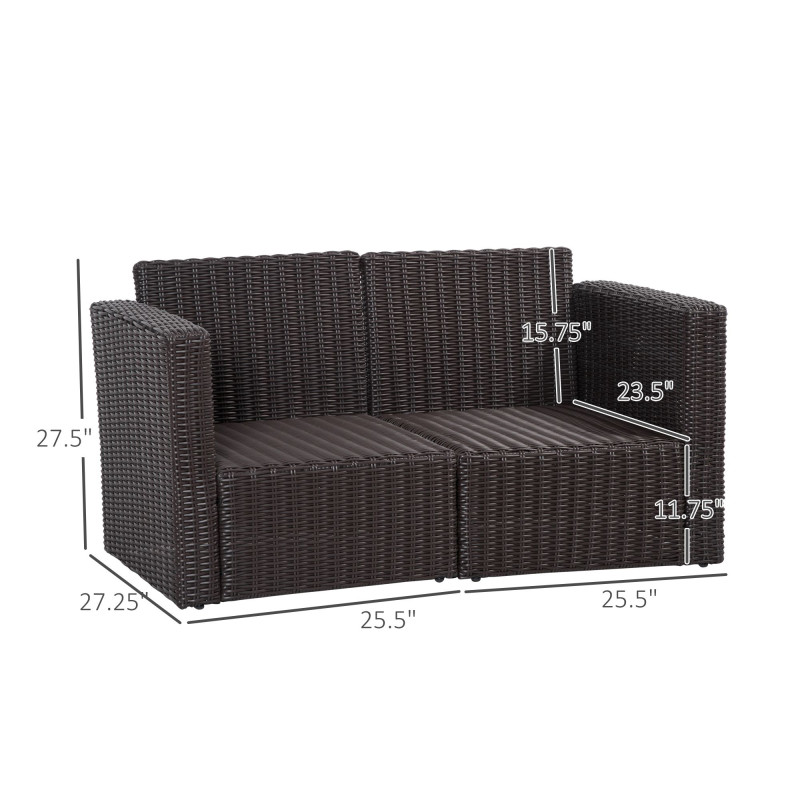 2 Pieces Patio Furniture Set Outdoor Loveseat Wicker Corner Sofa Set Outdoor Freely Combination PE Rattan Furniture, W/ Curved Armrests & Padded Cushion for Balcony, Garden, Lawn, Dark Blue