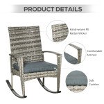3 Pieces Patio Wicker Rocking Chair Set,  Outdoor PE Rattan Bistro Set Conversation Rocker Set with 2 Chairs 1 Coffee Table for Backyard, Deck, Poolside, Grey