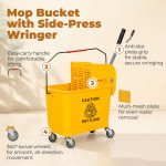 Compact Mop Bucket with Wringer, Mop Bucket on Wheels, 5 Gallon, Separate Dirty and Clean Water, Yellow