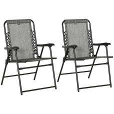 2 Pieces Outdoor Folding Patio Chair Set, Portable Camping Chairs with Armrests for Garden, Patio, Pool, Beach, Grey
