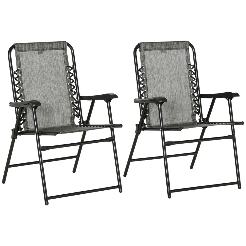 2 Pieces Outdoor Folding Patio Chair Set, Portable Camping Chairs with Armrests for Garden, Patio, Pool, Beach, Grey