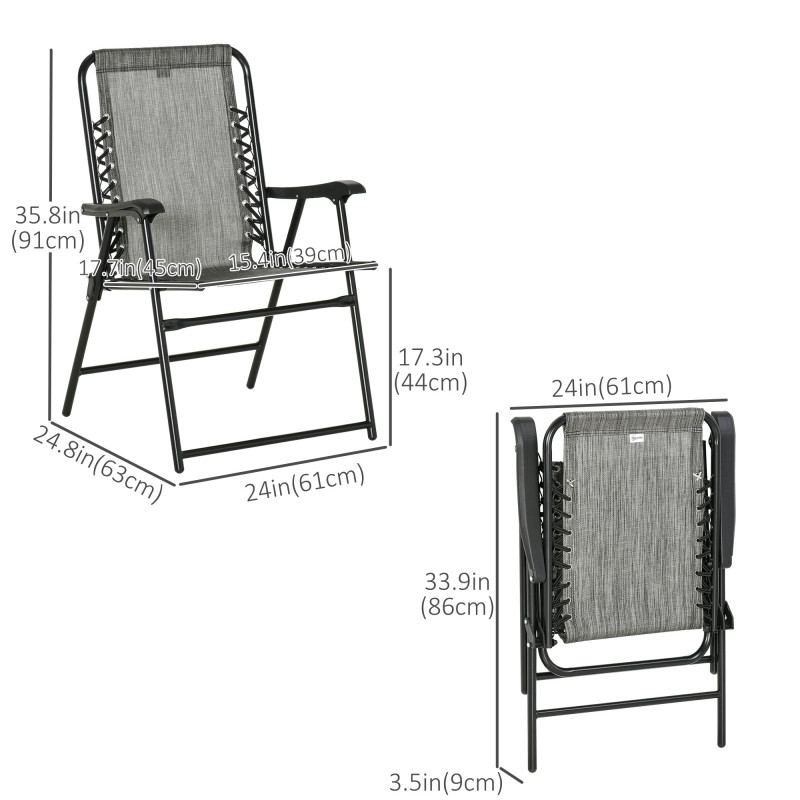 2 Pieces Outdoor Folding Patio Chair Set, Portable Camping Chairs with Armrests for Garden, Patio, Pool, Beach, Grey