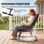 3pc Patio Foldable Rocking Chair Set, Outdoor Rocking Chairs and Table Bistro Set w/ Padded Seat, Headrest, Backrest for park, backyard, garden, Red