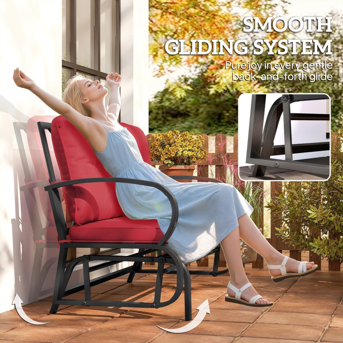 2-Person Outdoor Glider Chair, Patio Double Rocking Loveseat with Steel Frame and Cushions for Backyard, Garden and Porch, Red