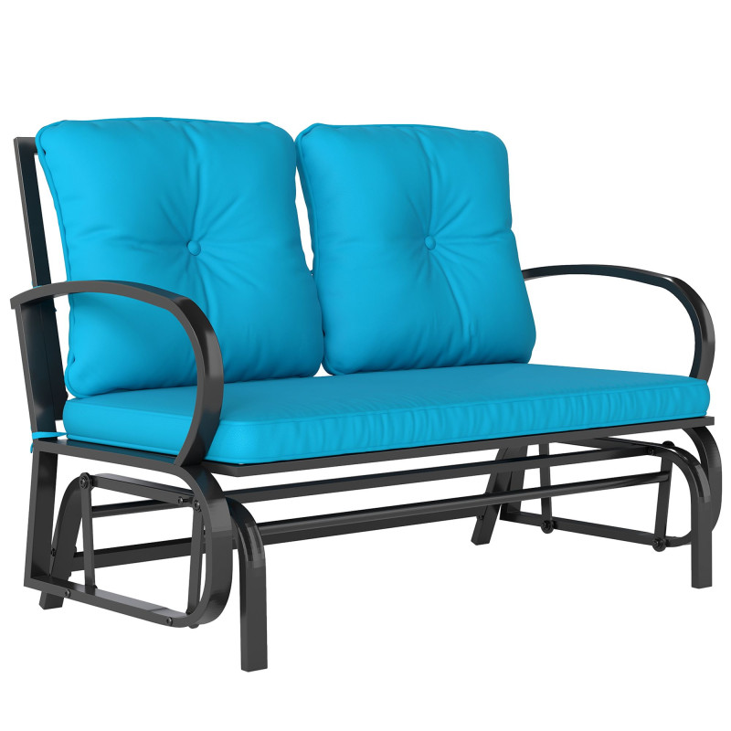 2-Person Outdoor Glider Chair, Patio Double Rocking Loveseat with Steel Frame and Cushions for Backyard, Garden and Porch, Blue
