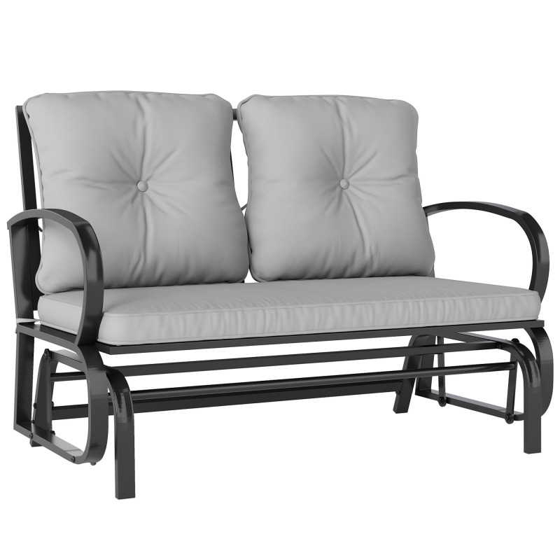 2-Person Outdoor Glider Chair, Patio Double Rocking Loveseat with Steel Frame and Cushions for Backyard, Garden and Porch, Grey