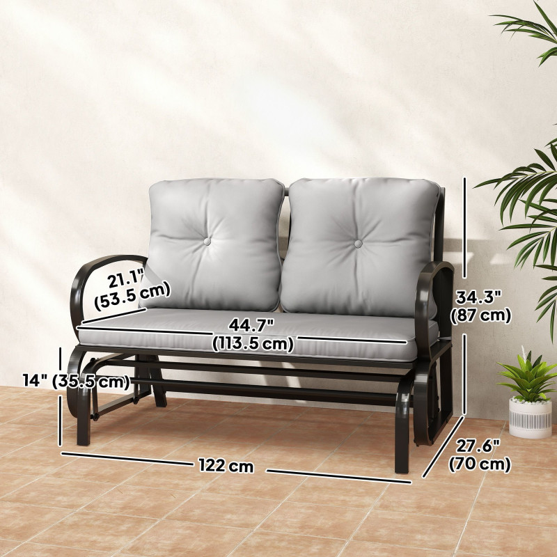 2-Person Outdoor Glider Chair, Patio Double Rocking Loveseat with Steel Frame and Cushions for Backyard, Garden and Porch, Grey