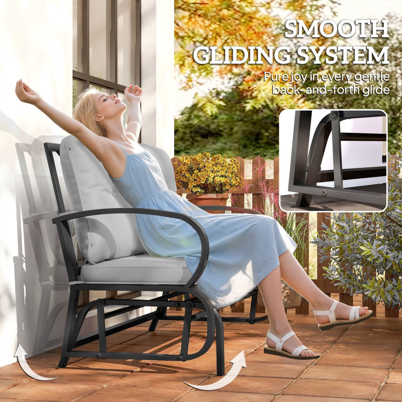 2-Person Outdoor Glider Chair, Patio Double Rocking Loveseat with Steel Frame and Cushions for Backyard, Garden and Porch, Grey