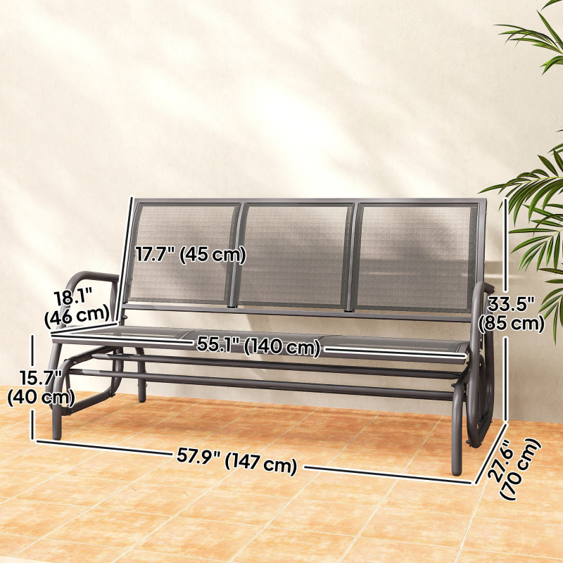 3-Seat Outdoor Glider Chair, Patio Rocking Chair, Steel Frame, Sling Fabric Seat for Garden, Backyard, Lawn, Grey
