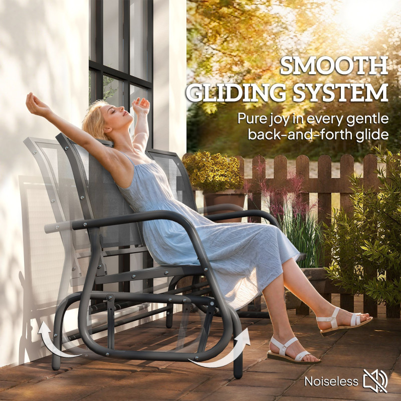 3-Seat Outdoor Glider Chair, Patio Rocking Chair, Steel Frame, Sling Fabric Seat for Garden, Backyard, Lawn, Grey