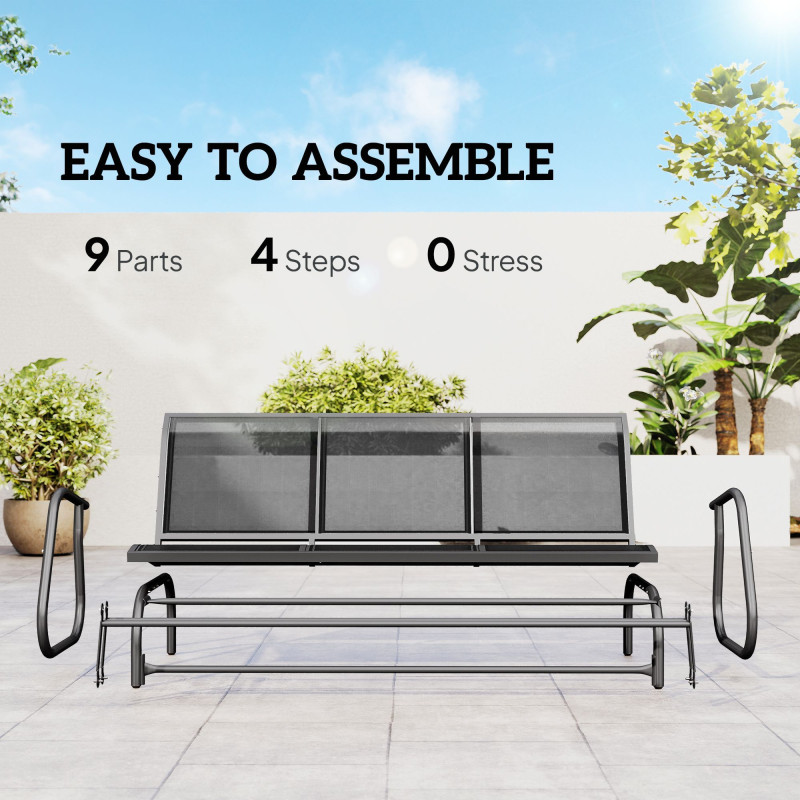 3-Seat Outdoor Glider Chair, Patio Rocking Chair, Steel Frame, Sling Fabric Seat for Garden, Backyard, Lawn, Grey