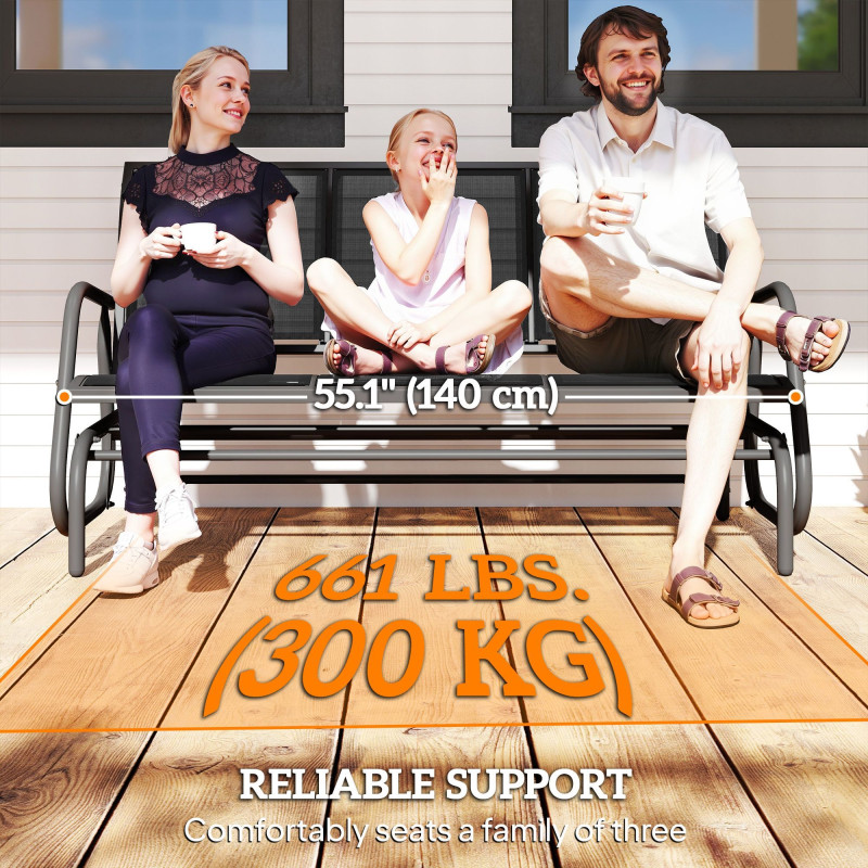 3-Seat Outdoor Glider Chair, Patio Rocking Chair, Steel Frame, Sling Fabric Seat for Garden, Backyard, Lawn, Grey