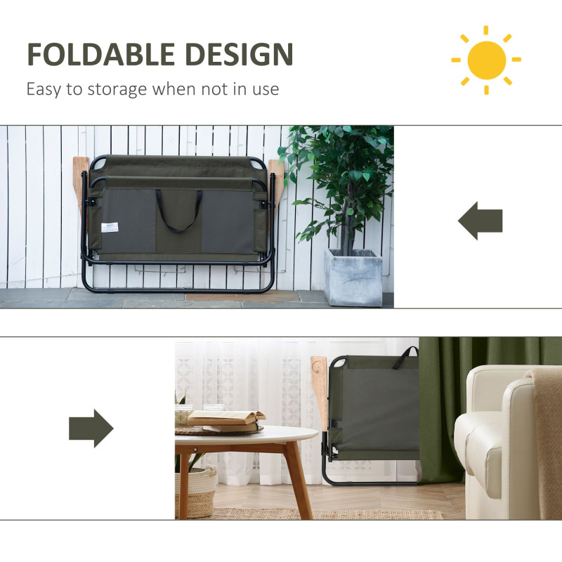 Double Folding Chair, Loveseat Camping Chair for 2 Person, Portable Outdoor Chair with Wood Armrest for Fishing Travel, Green